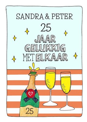 25 Jaar Gelukkig Met Elkaar Illustratie Champagne Jubileum Kaart