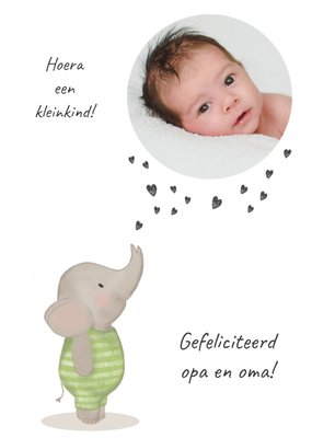 Hoera Een Kleinkind Geïllustreerde Olifant Foto Upload Opa En Oma Geboorte Kaart