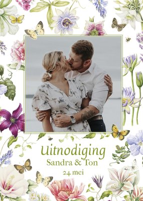 Aquarel Bloemen Foto Upload Uitnodiging Kaart