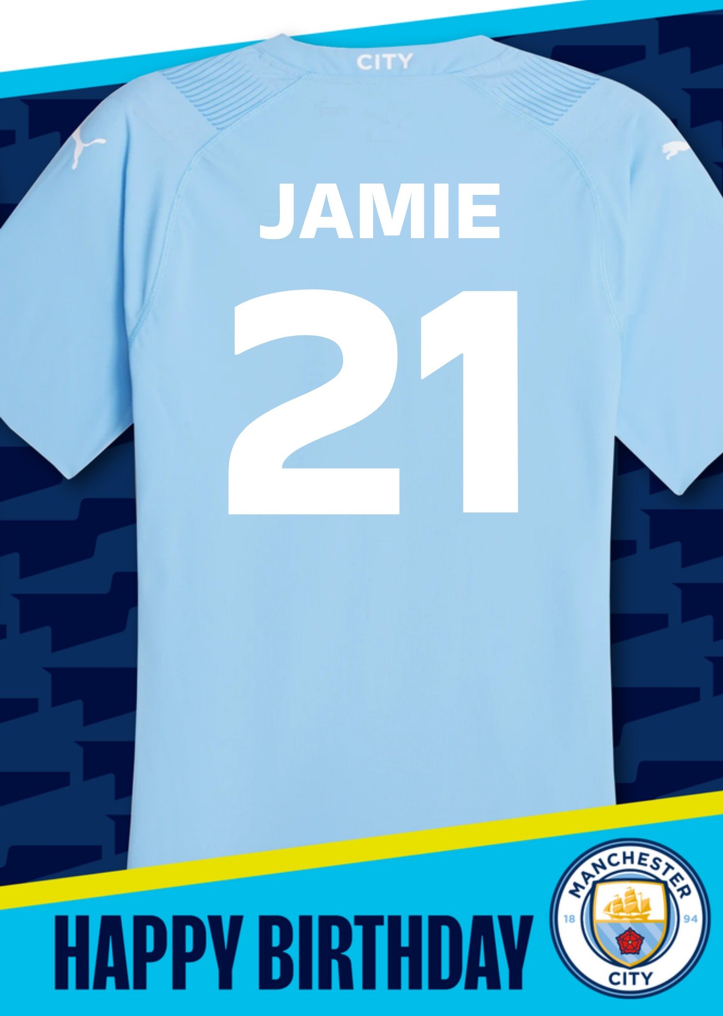 Manchester City - Verjaardagskaart - Voetbal shirt - Met naam