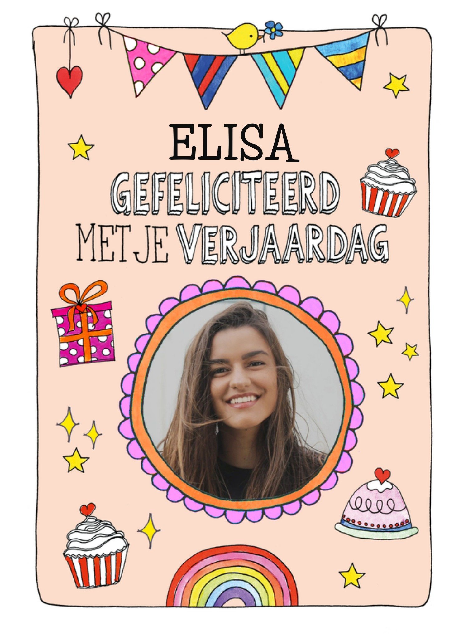 Verjaardagskaart Gefeliciteerd Met Je Verjaardag Doodle Aanpasbare foto enn tekst Kaart Sandysign