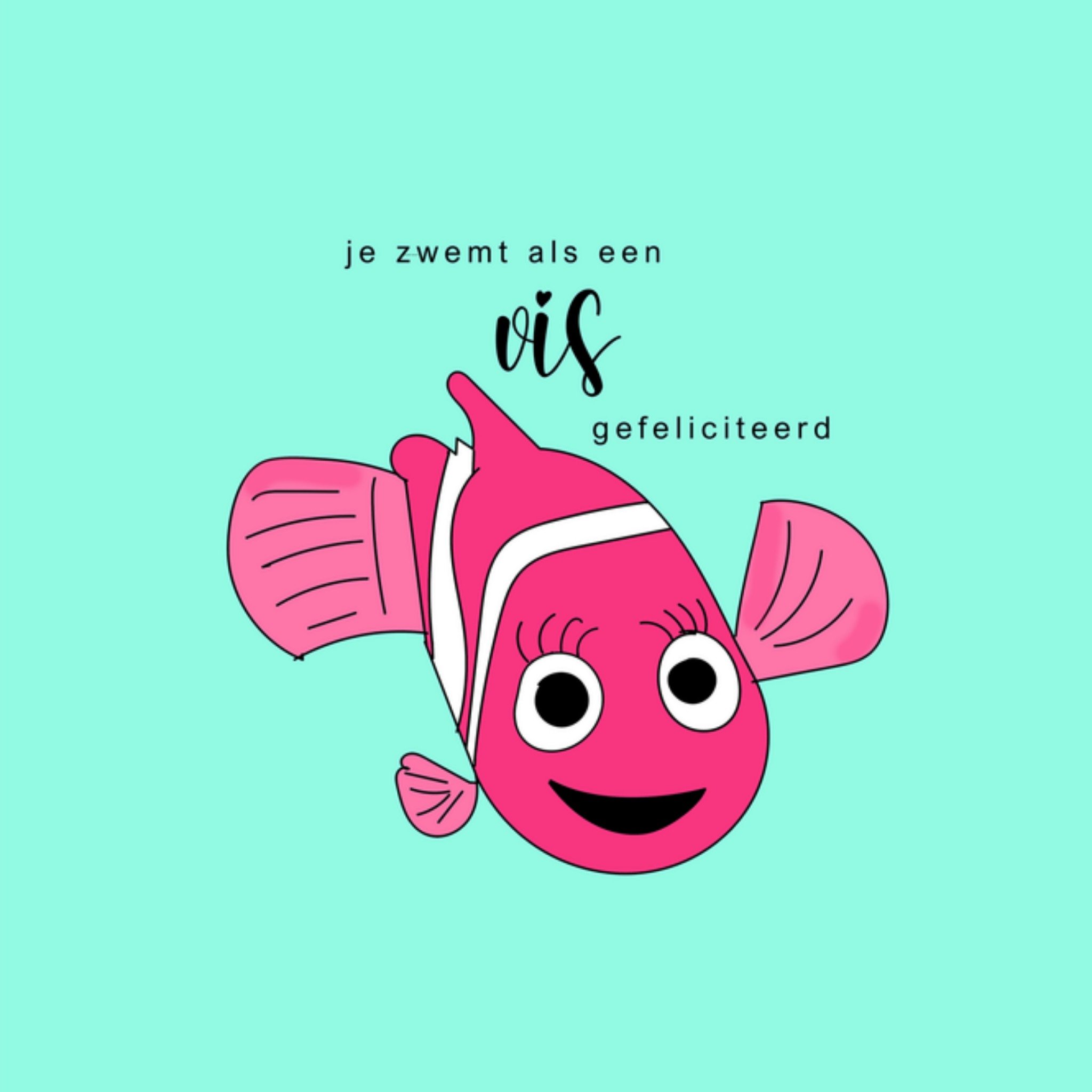 Zwemdiploma kaart Roze vis Vierkante Kaart Studio Marloes