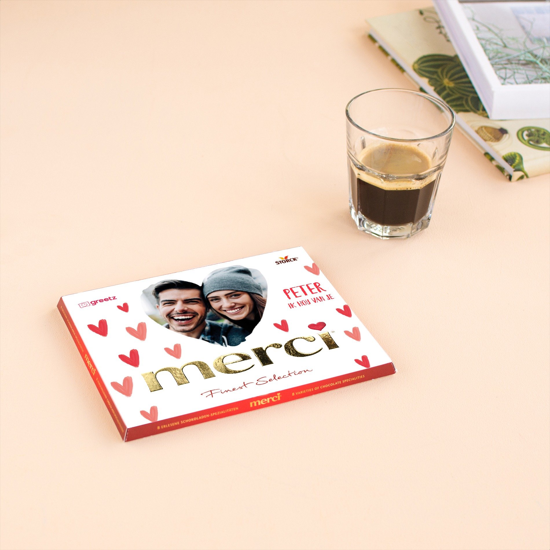 Merci | Hartjes met eigen foto en tekst | 250g | Personalised Chocolate