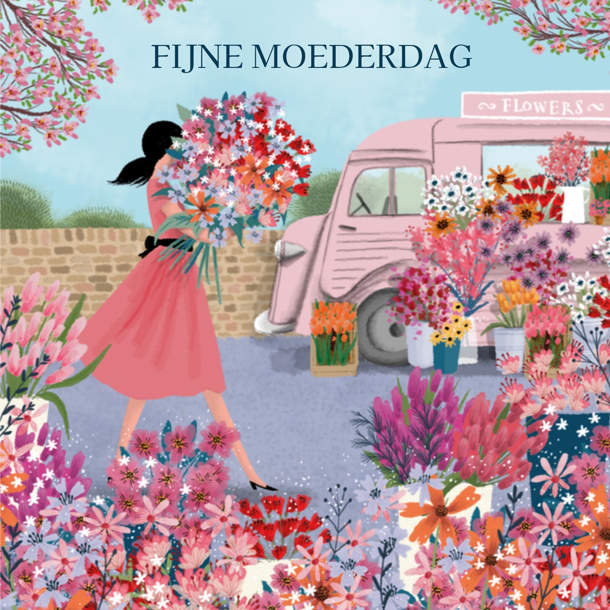 Moederdagkaart bloemen illustratie Vierkante Kaart Pigment