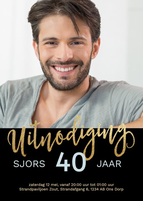 Uitnodiging Verjaardag | Foto | Goud | Zwart