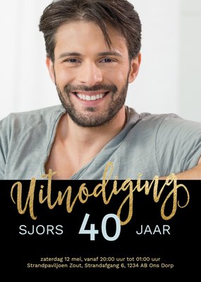 Uitnodiging Verjaardag | Foto | Goud | Zwart