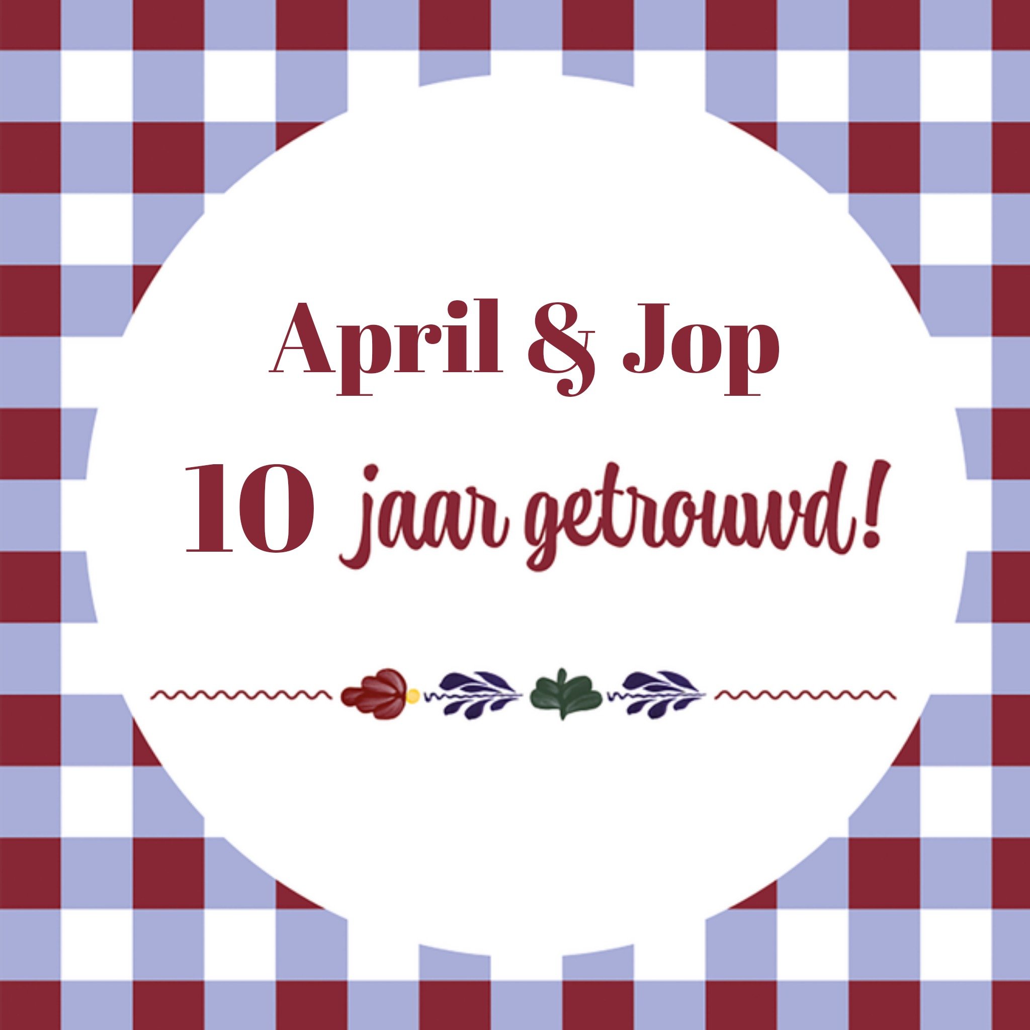 Huwelijkskaart Jubileum 10 Aanpasbare tekst Vierkante Kaart Boerenbont