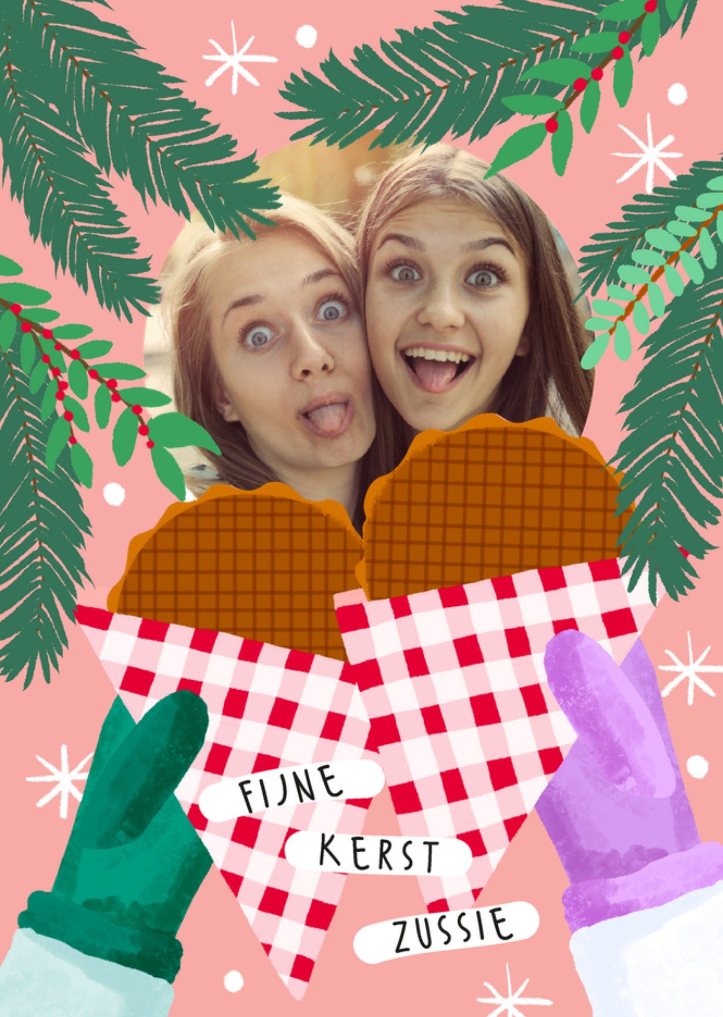 Kerstkaart Stroopwafels Zussie Greetz