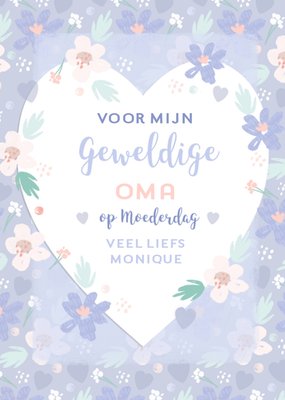 Voor Mijn Geweldige Oma Geïllustreerd Bloemenhart Moederdag Kaart