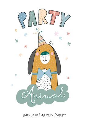 Party Animal Geïllustreerde Hond Uitnodiging Kaart