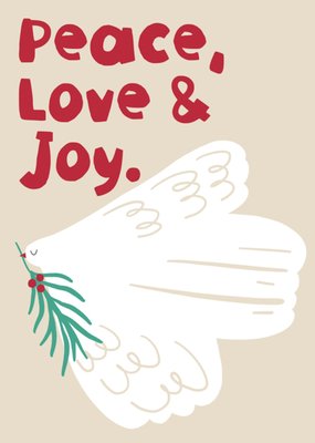 Peace Love & Joy Geïllustreerde Duif Kerstkaart