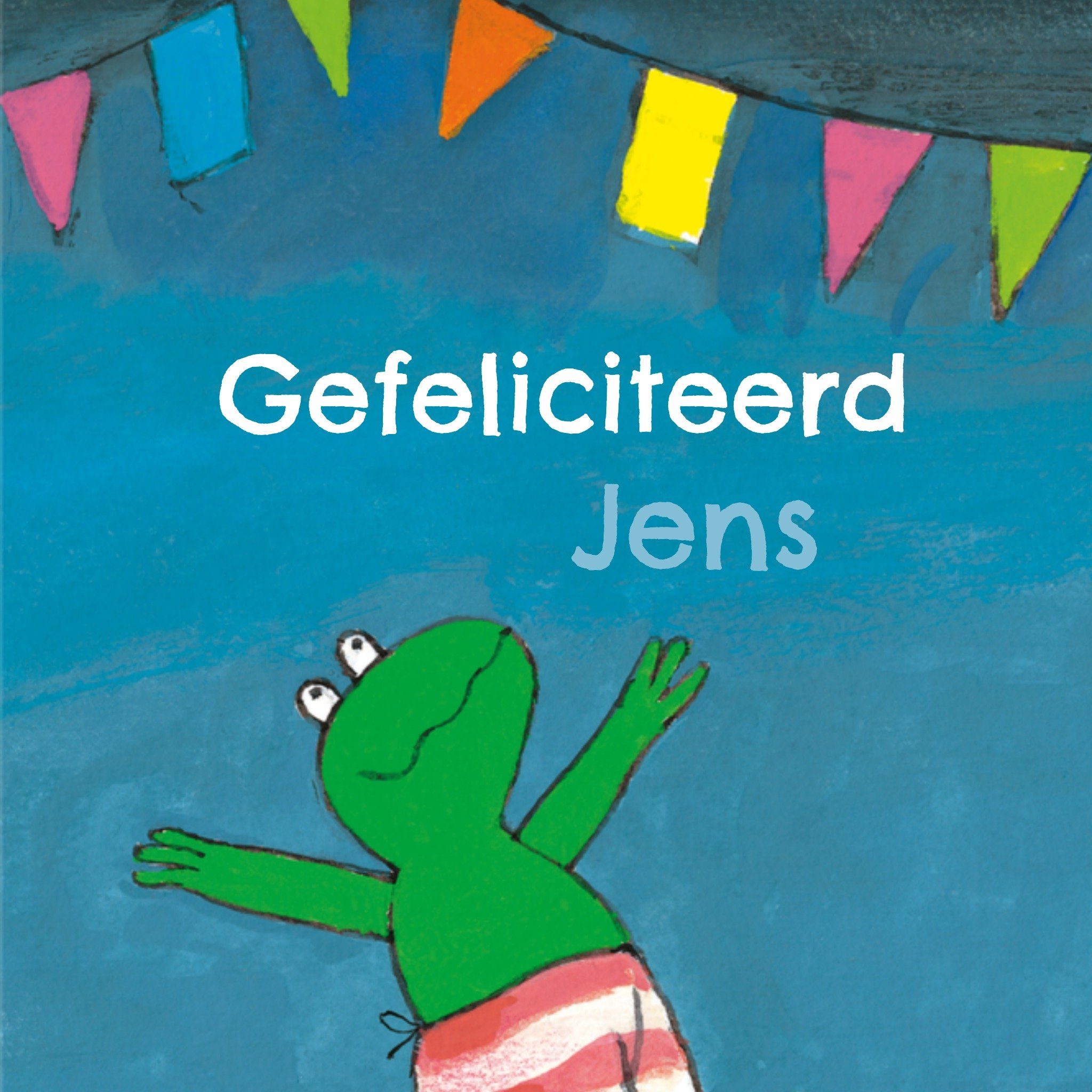 Verjaardagskaart Slingers Aanpasbare naam Vierkante Kaart Kikker