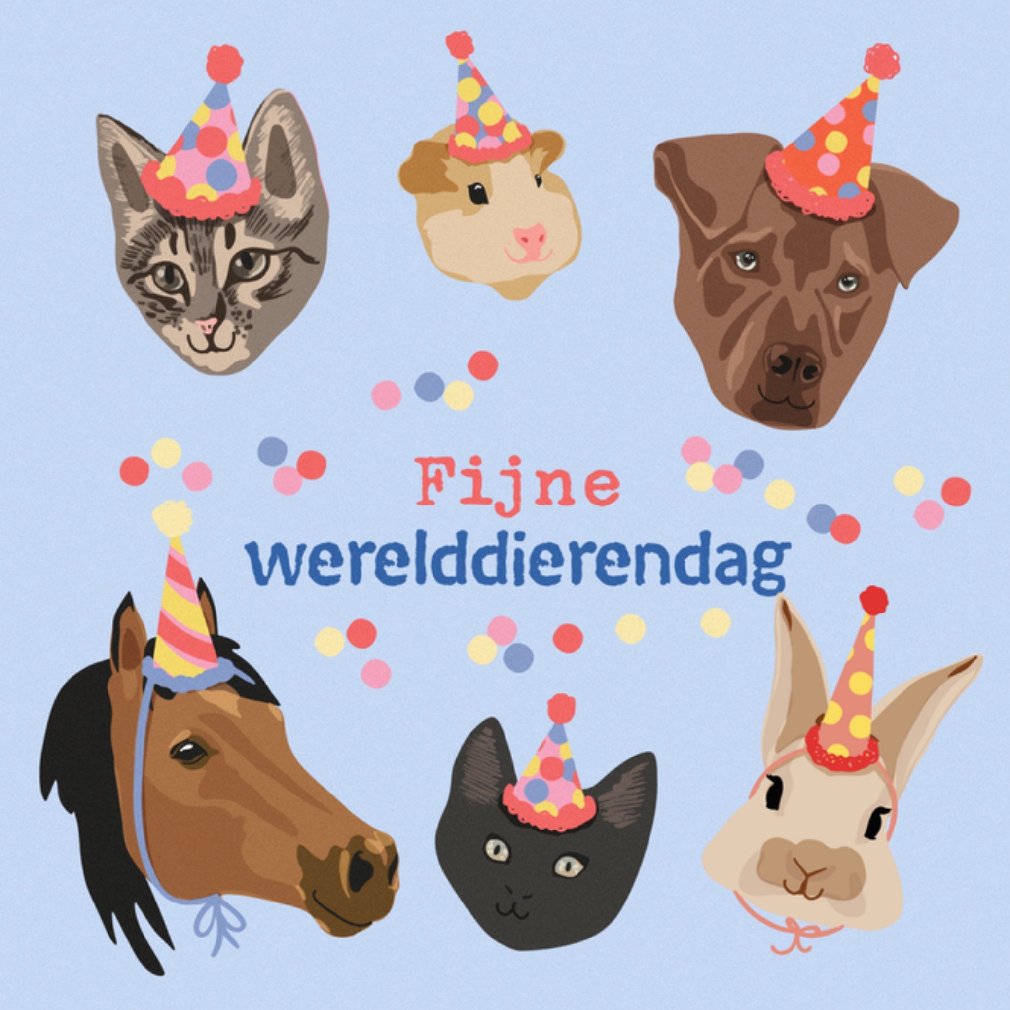 Greetz Dierendag kaart Illustratie Dieren Vierkant