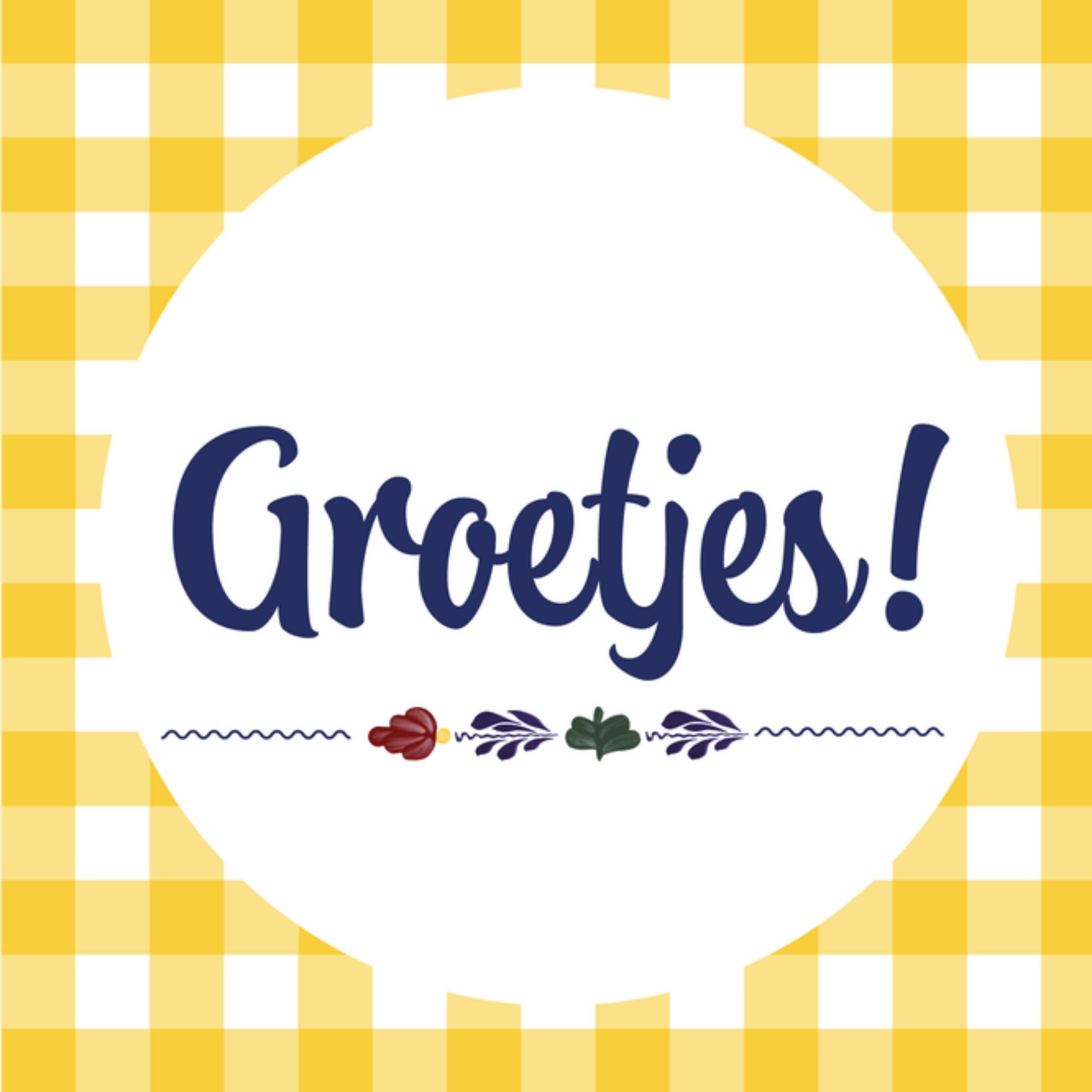 Zomaar kaart Groetjes! Geel Vierkante Kaart Boerenbont