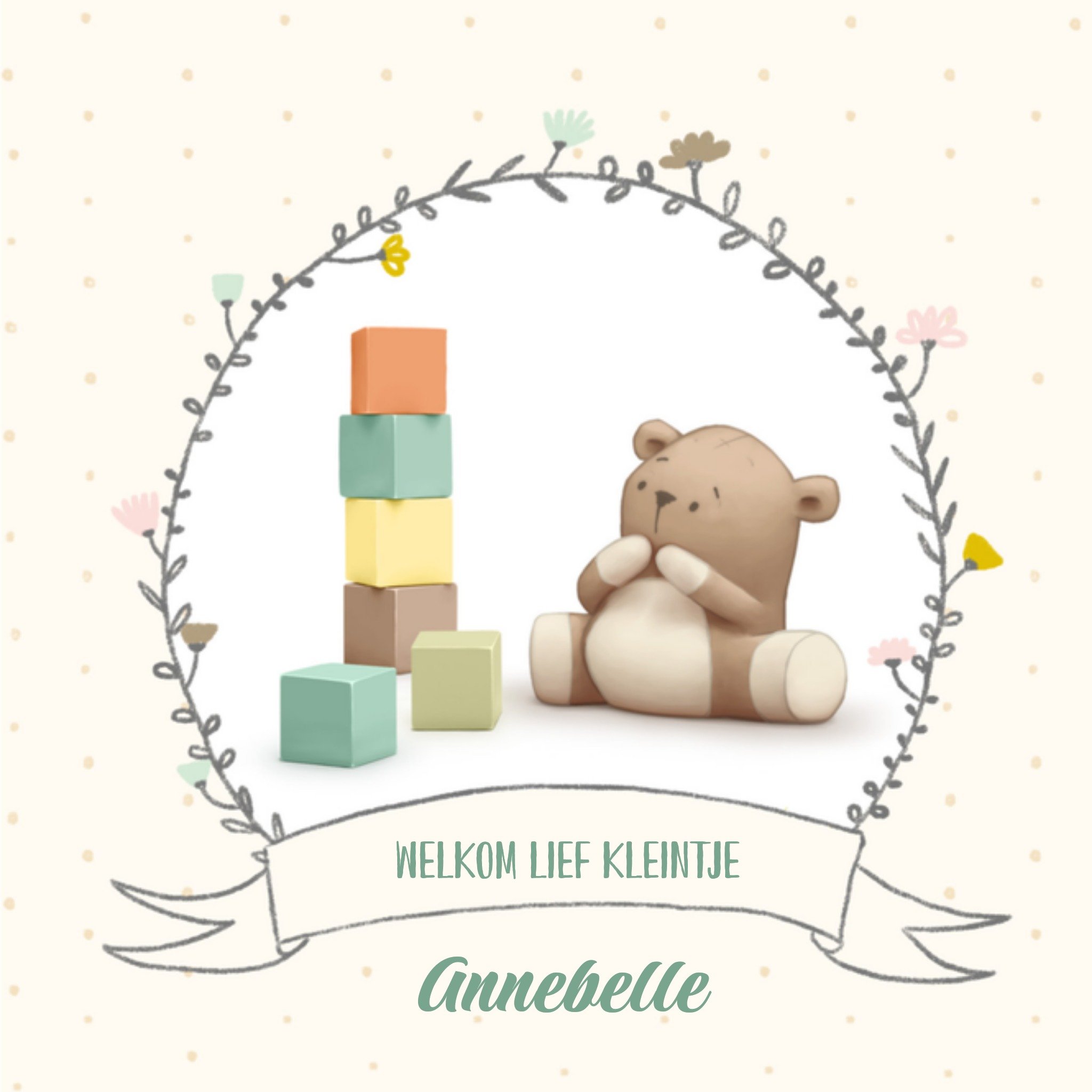 Geboortekaart met naam Vierkante Kaart Uddle