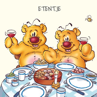 Forever Friends Etentje Geïllustreerde Beren Uitnodiging Kaart