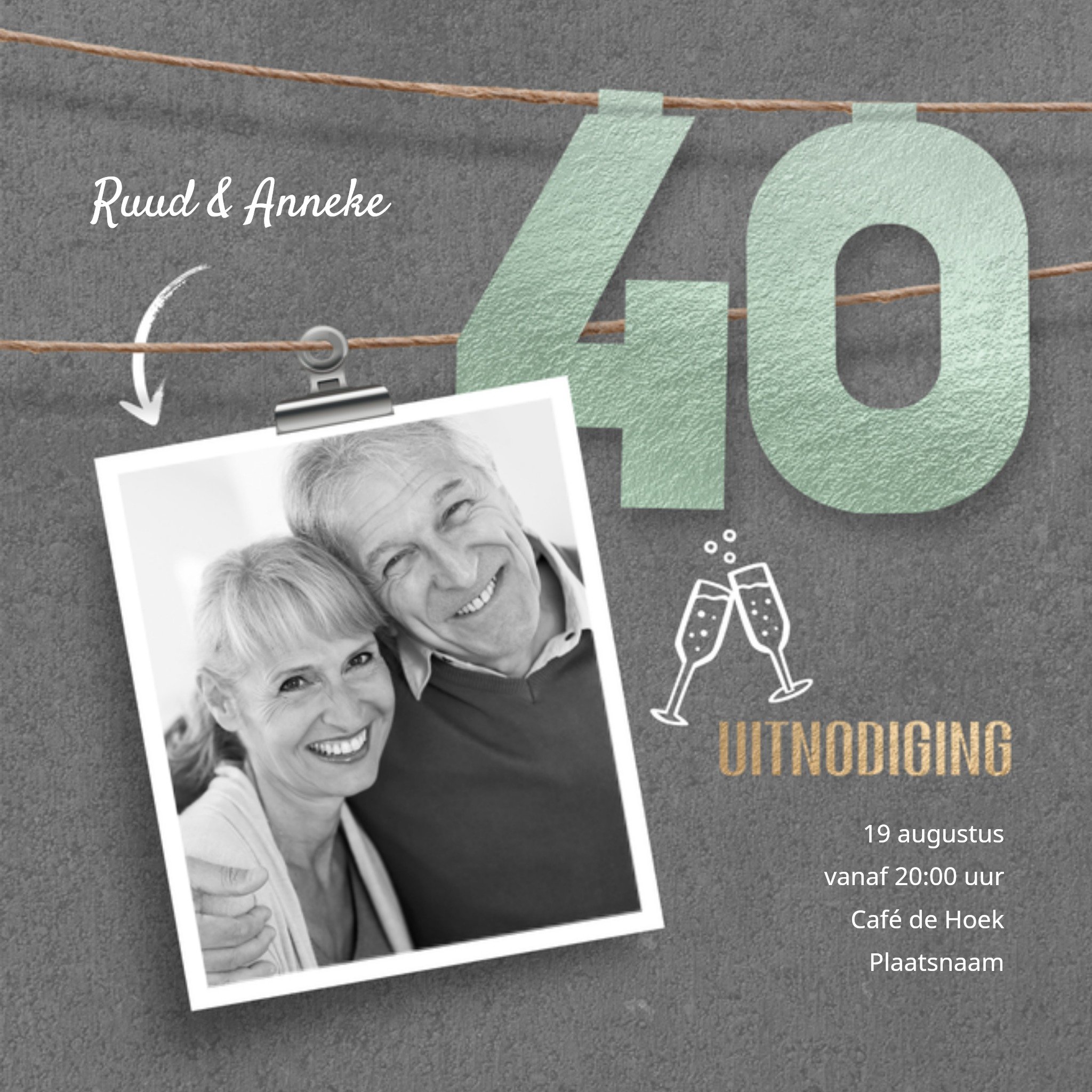 Uitnodiging Huwelijksjubileum 40 jaar Vierkante Kaart Luckz