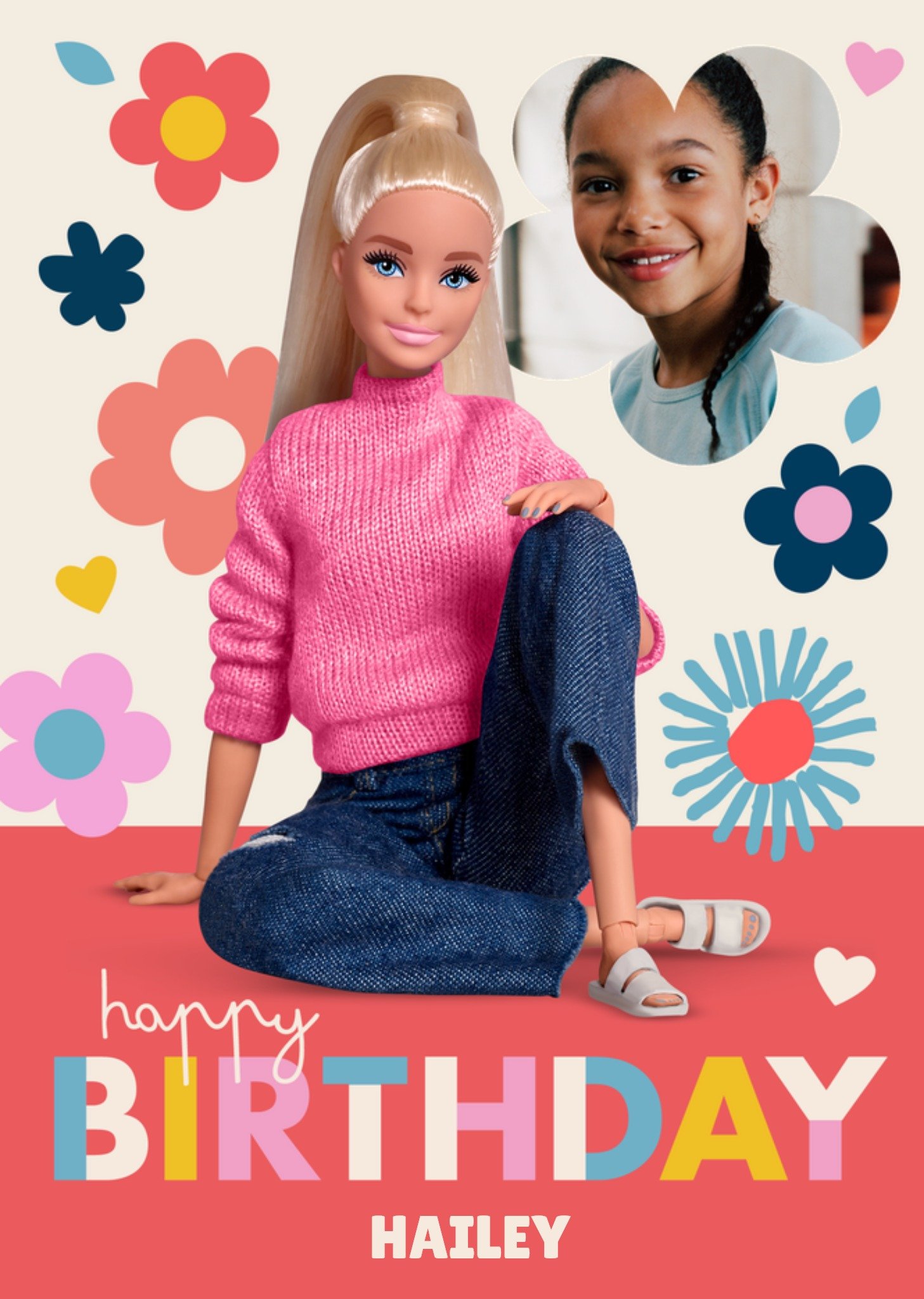 Barbie - Verjaardagskaart - Met foto - bloemen