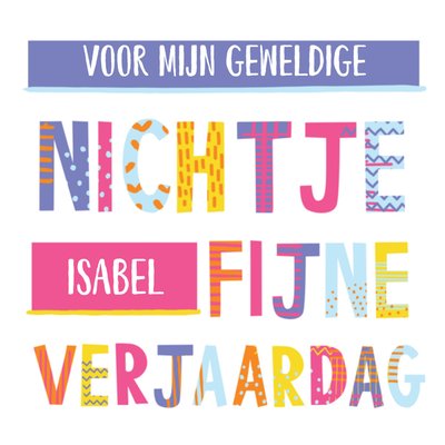 Kleurrijk Patroon Typografisch Nichtje Verjaardag Kaart
