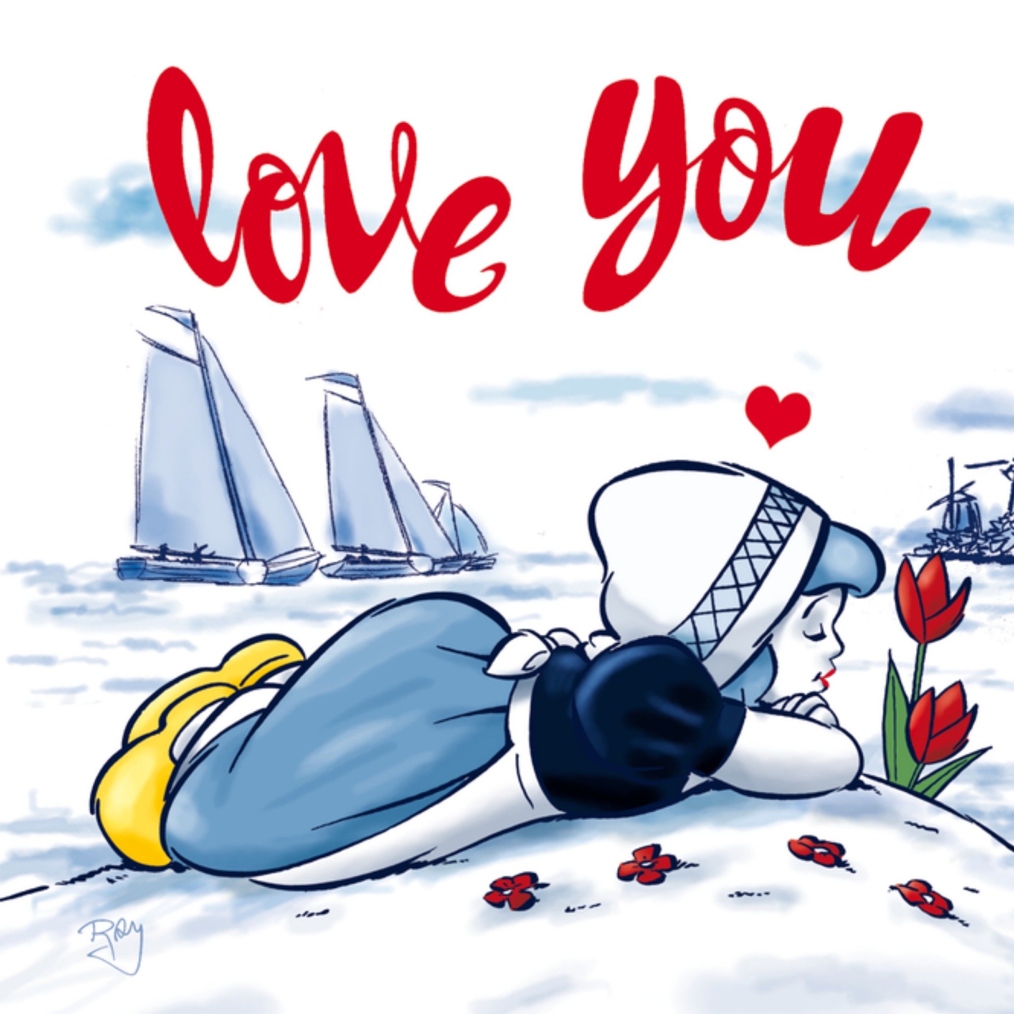 Liefdeskaart love you Vierkante Kaart Old Dutch