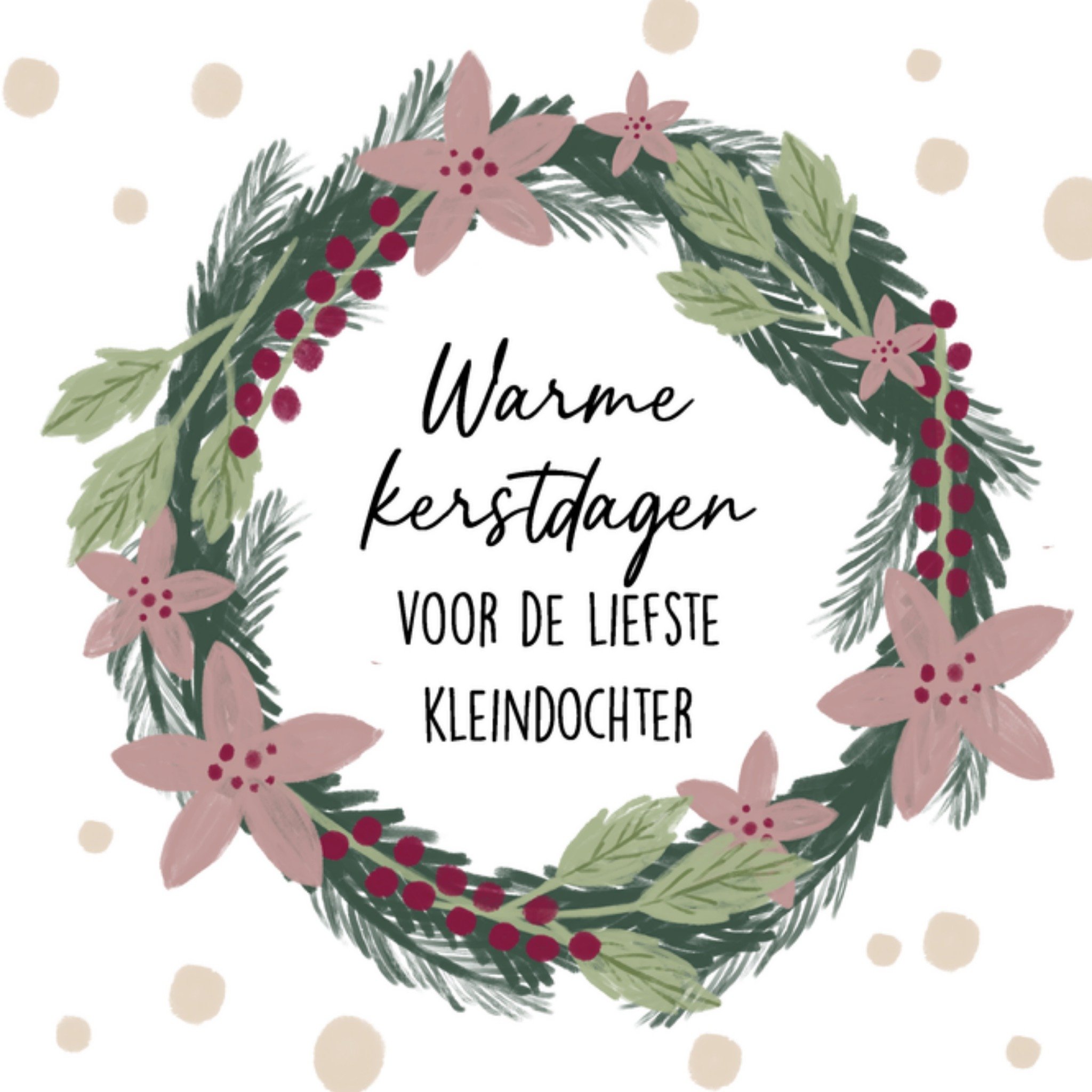 Greetz Kerstkaart Krans Liefste Kleindochter Vierkant