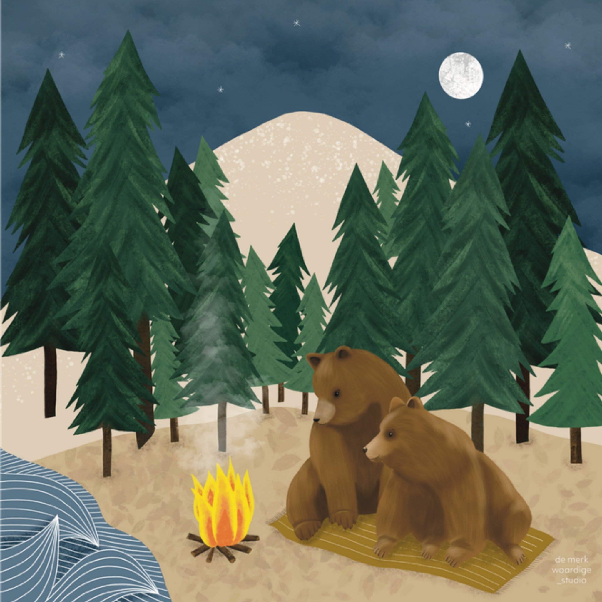 De Merkwaardige Studio Zomaar kaart Beertjes Kampvuur Vierkante Kaart De merkwaardige studio