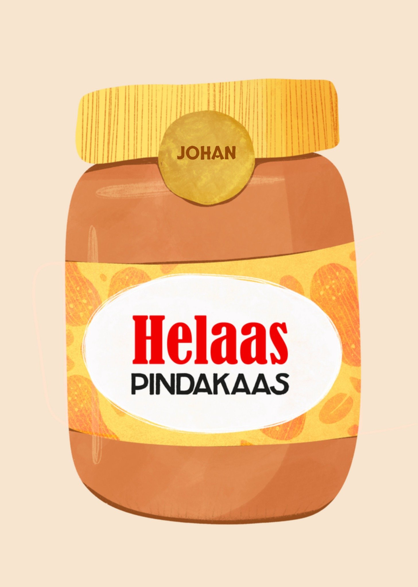 Gezakt kaart met naam pindakaas Greetz