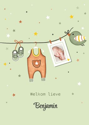 Geïllustreerd Babykleding Waslijn Foto Upload Geboorte Kaart