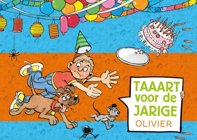 Taaart Voor De Jarige Grappige Illustratie Met Jongen En Hond Kaart