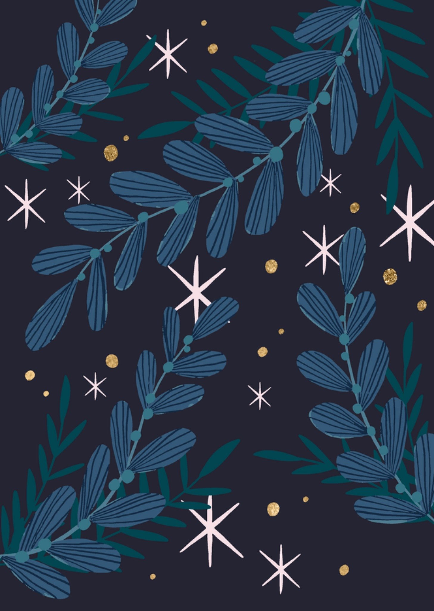 Kerstkaart Feestelijke bladeren Greetz