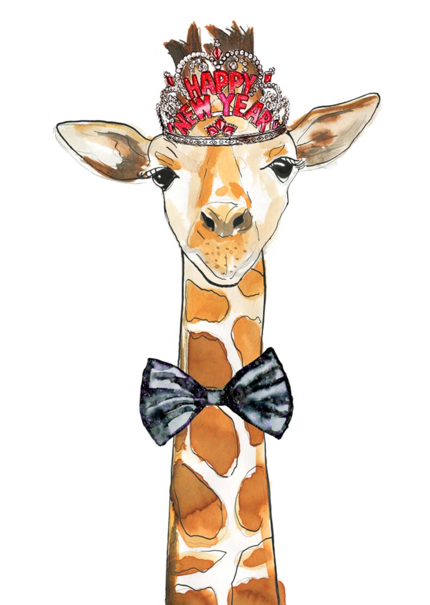 Marie Bodie Nieuwjaarskaart Giraffe vlinderdas Kaart Marie Bodié