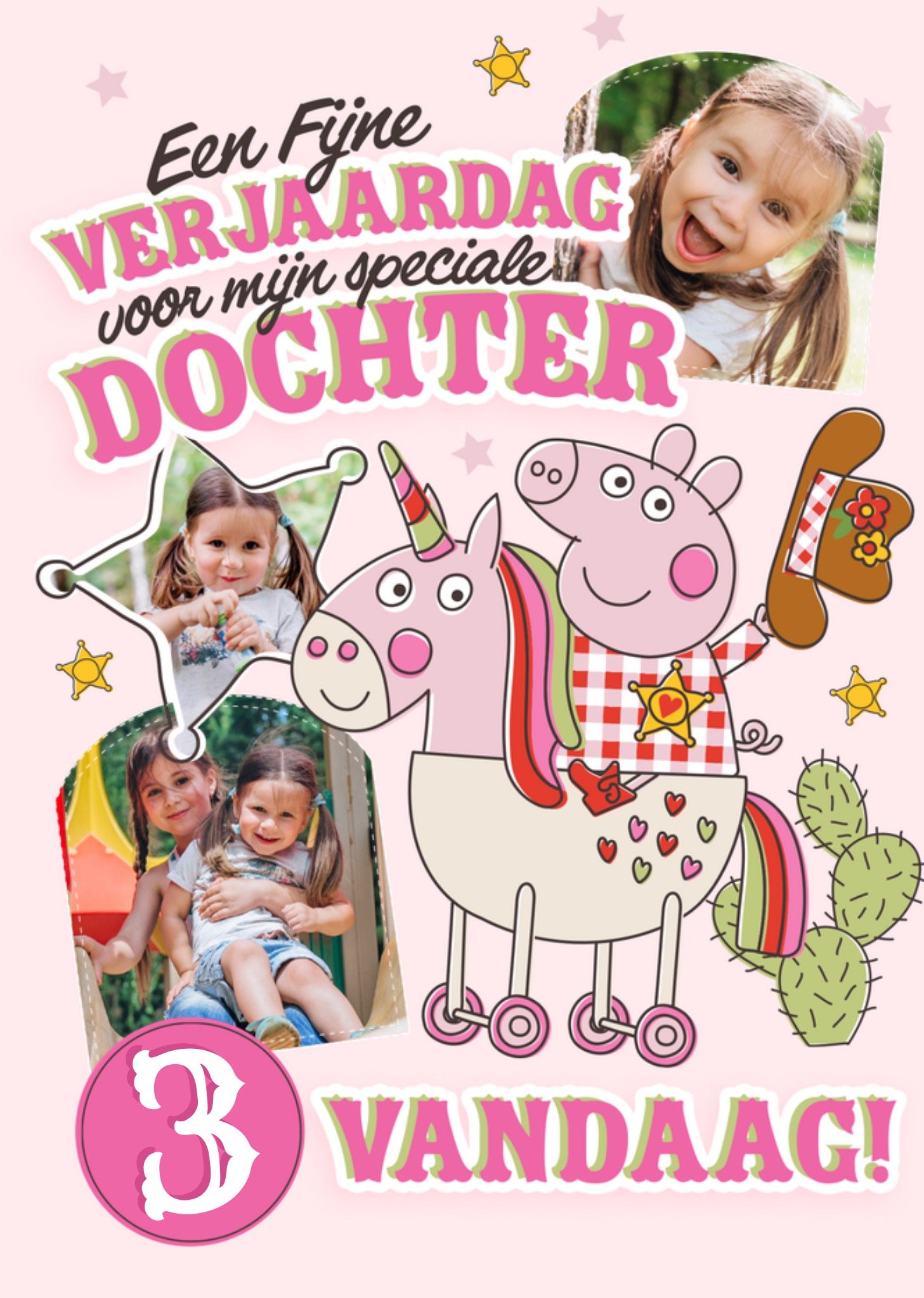 Verjaardagskaart Voor Mijn Speciale Dochter 3 vandaag Aanpasbare foto enn tekst Kaart Peppa Pig