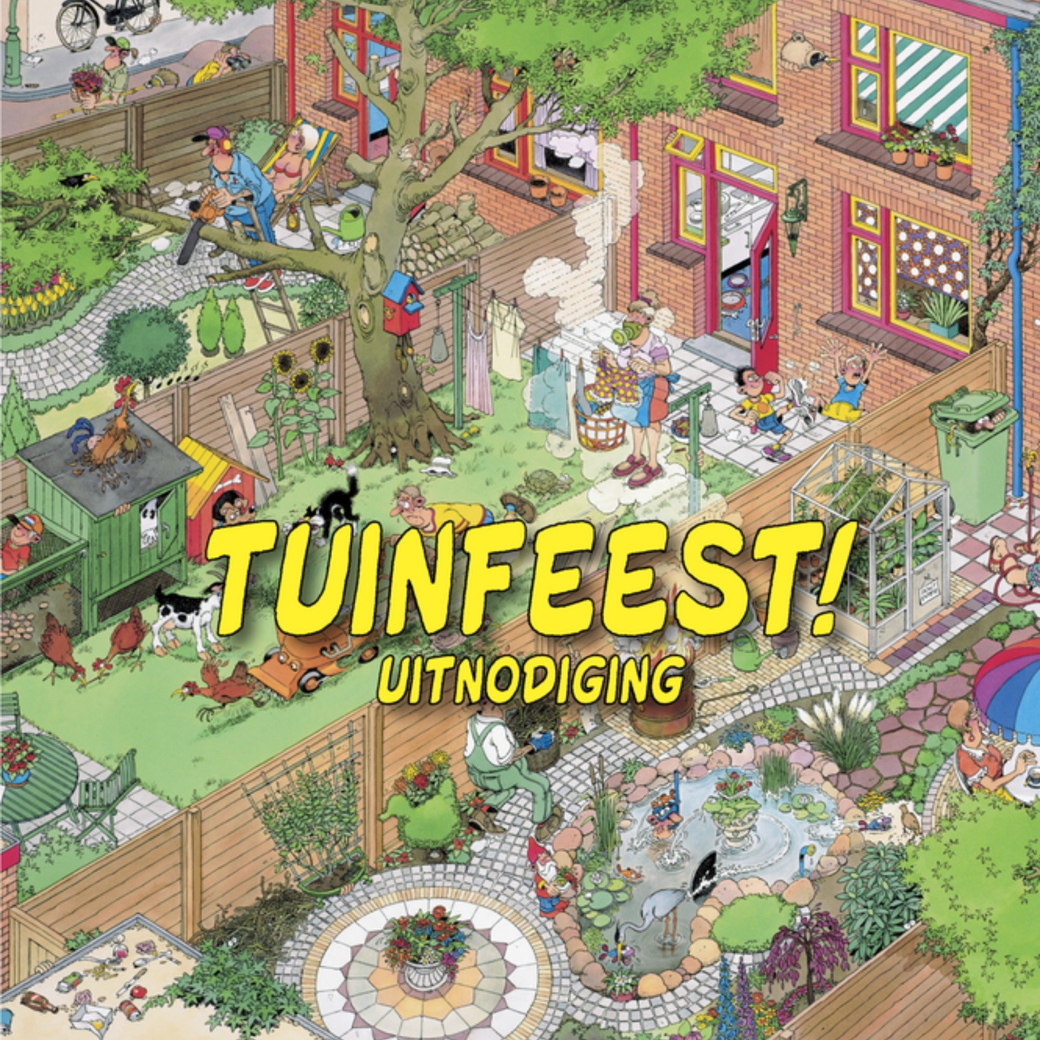 Tuinfeestje illustratie Vierkante Kaart Jan van Haasteren