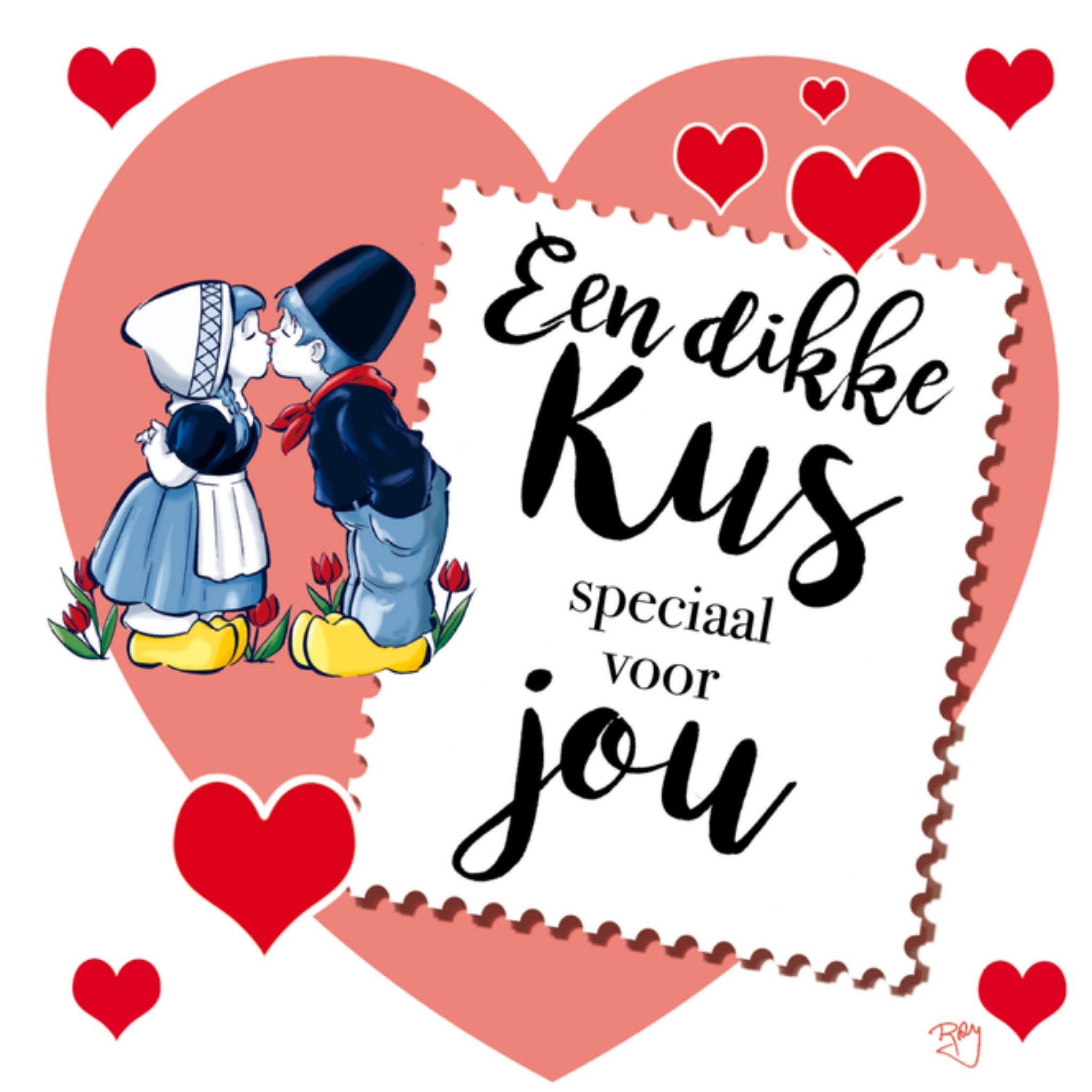 Valentijnskaart Dikke kus voor jou Vierkante Kaart Old Dutch