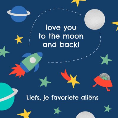 Ik Hou Van Jou Tot De Maan En Terug Geïllustreerde Ruimte Kaart