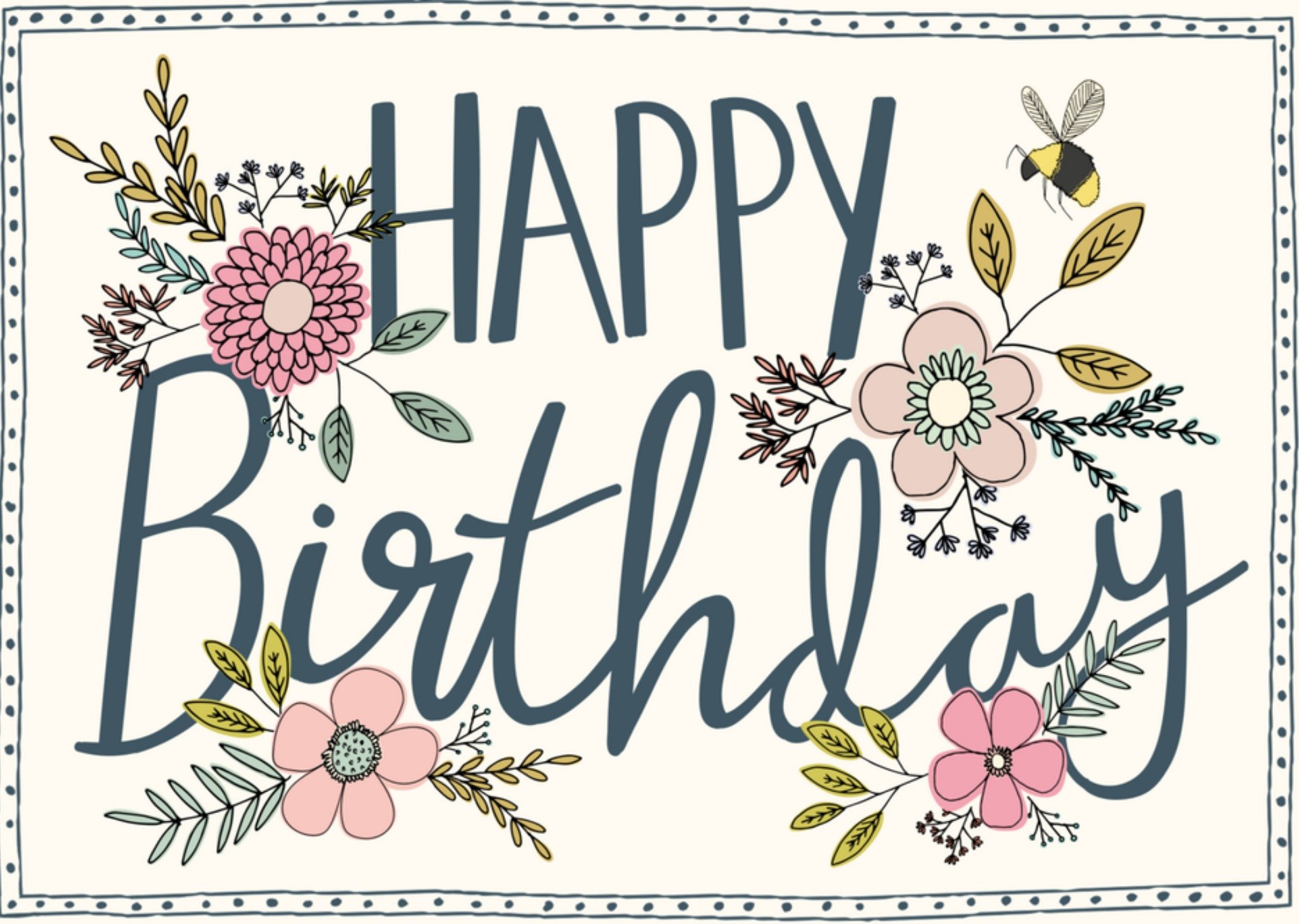 Verjaardagskaart Happy birthday floral Kaart Greetz