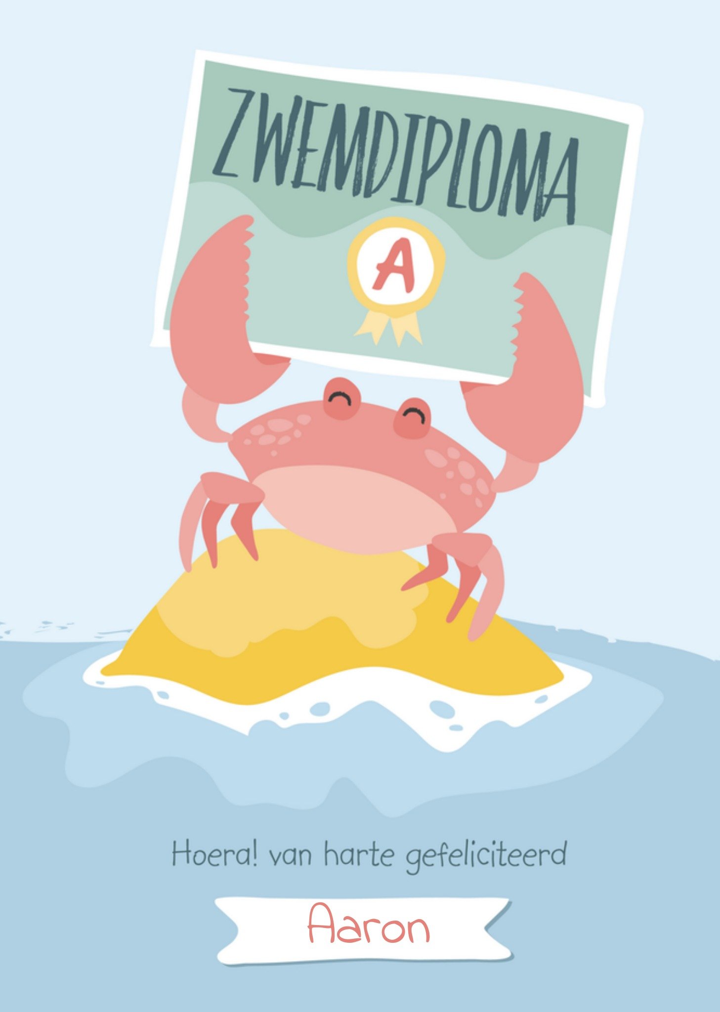 Zwemdiploma krab naam Kaart Tante Kaartje