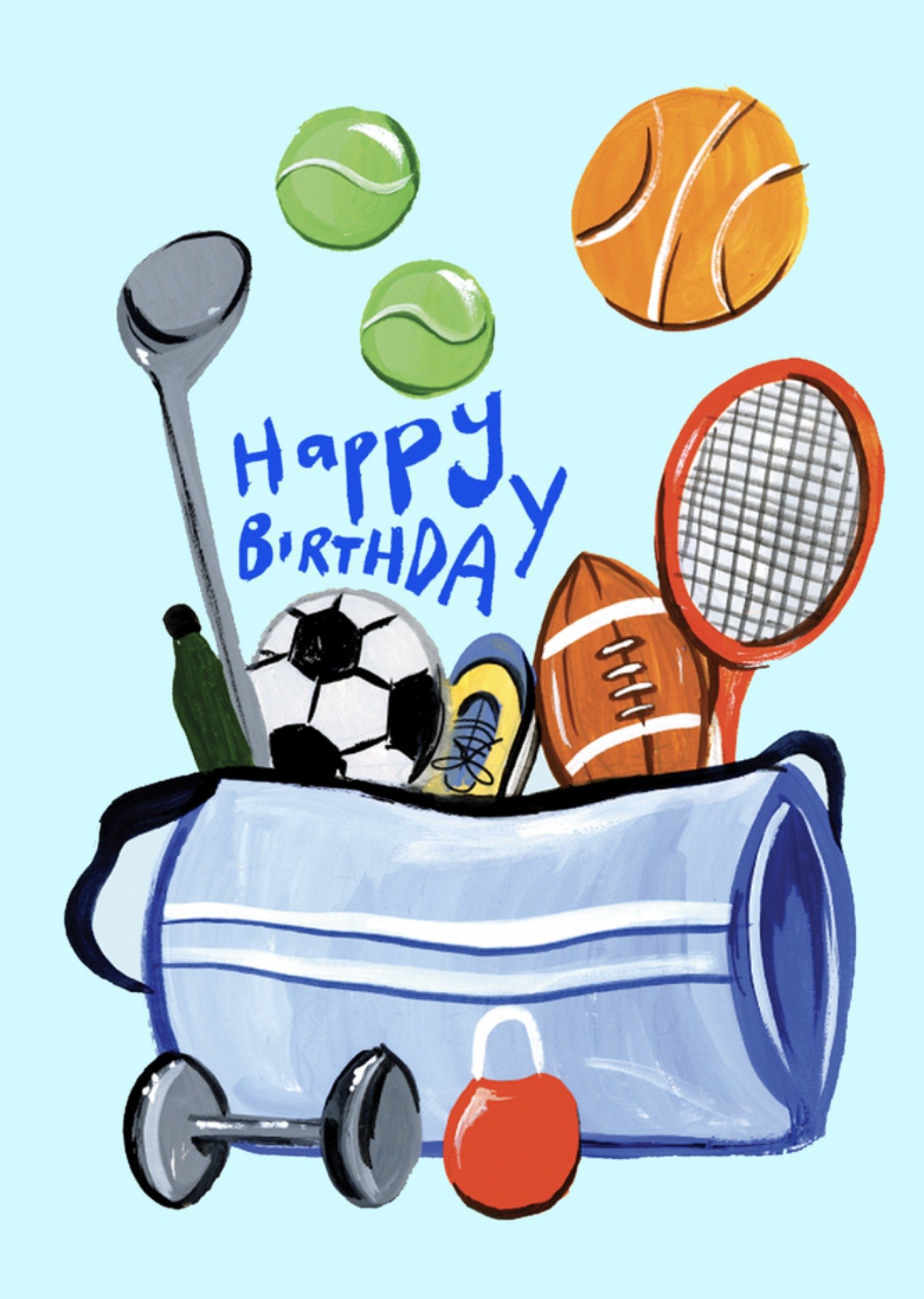 Verjaardagskaart Happy Birthday Illustrated Sports Equipment Kaart Eleanor Bowmer