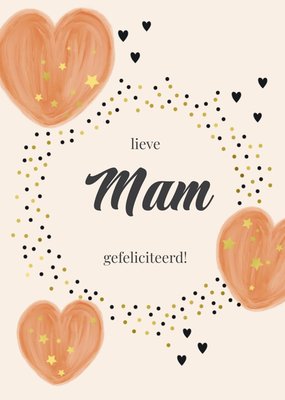 Geïllustreerde Harten Mam Gefeliciteerd Kaart