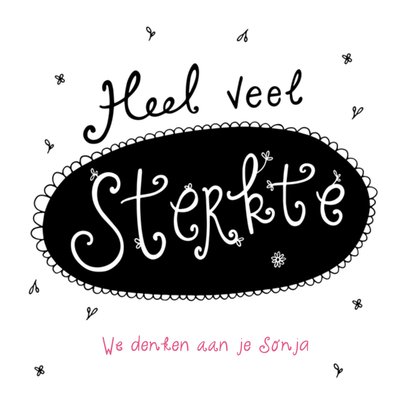 We Denken Aan Je Handlettering Bloemen Sterkte Kaart