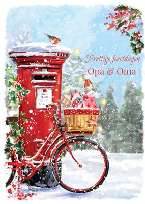 Aquarel Illustratie Brievenbus Opa En Oma Feestdagen Kaart