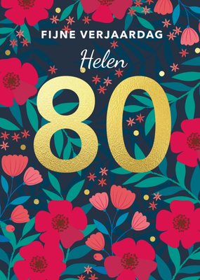 Bloemenpatroon Goudfolie 80e Verjaardag Kaart