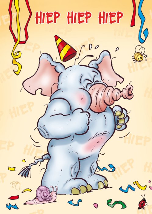 Doodles | Verjaardagskaart | Olifant | Hiep Hiep Hiep