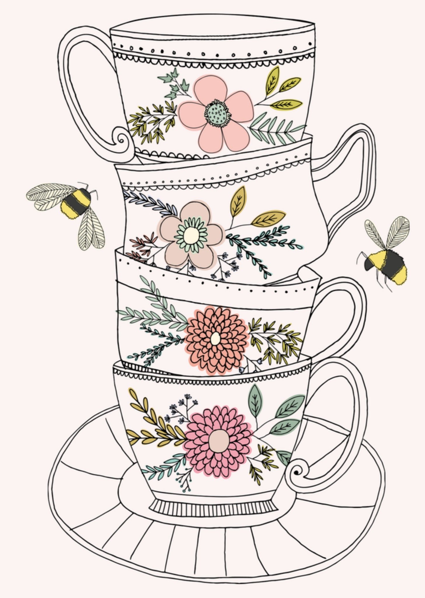 Verjaardagskaart theekopjes Greetz