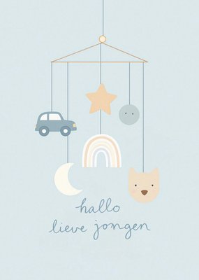 Greetz | Geboortekaart | Hallo lieve jongen | Geïllustreerde babymobiel