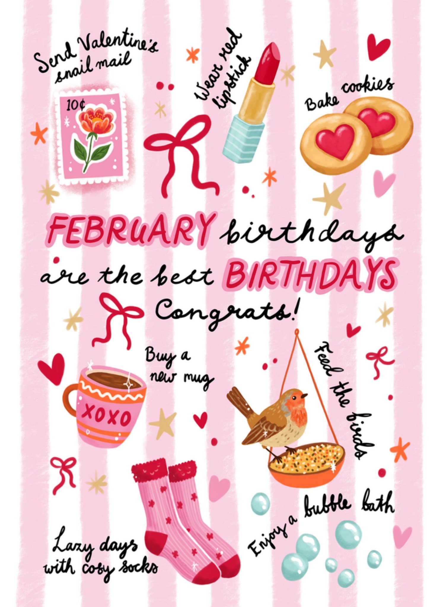 Verjaardagskaart February Birthdays Kaart Aniet Illustration