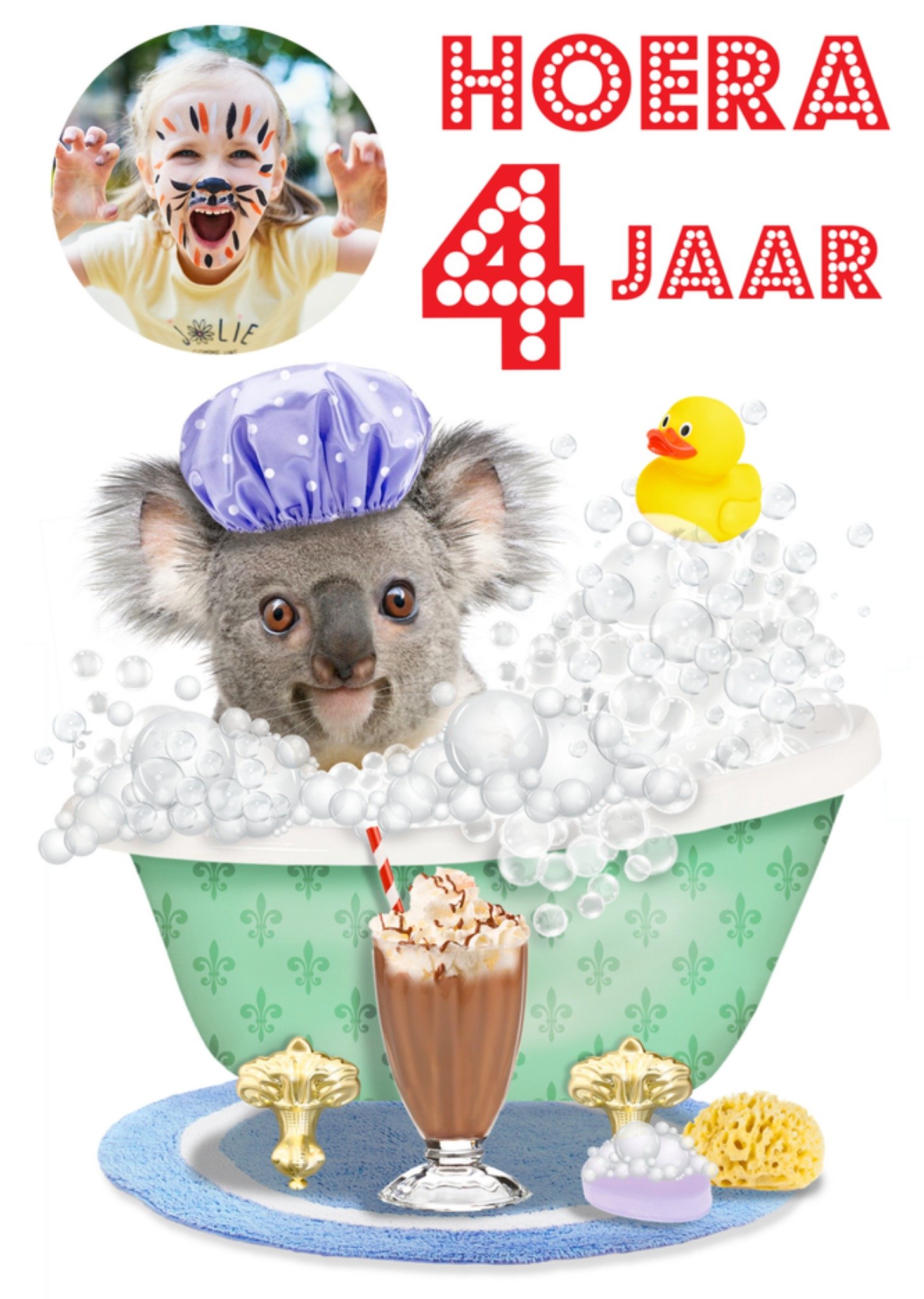 Verjaardagskaart hoera 4 jaar Kaart Emma Proctor