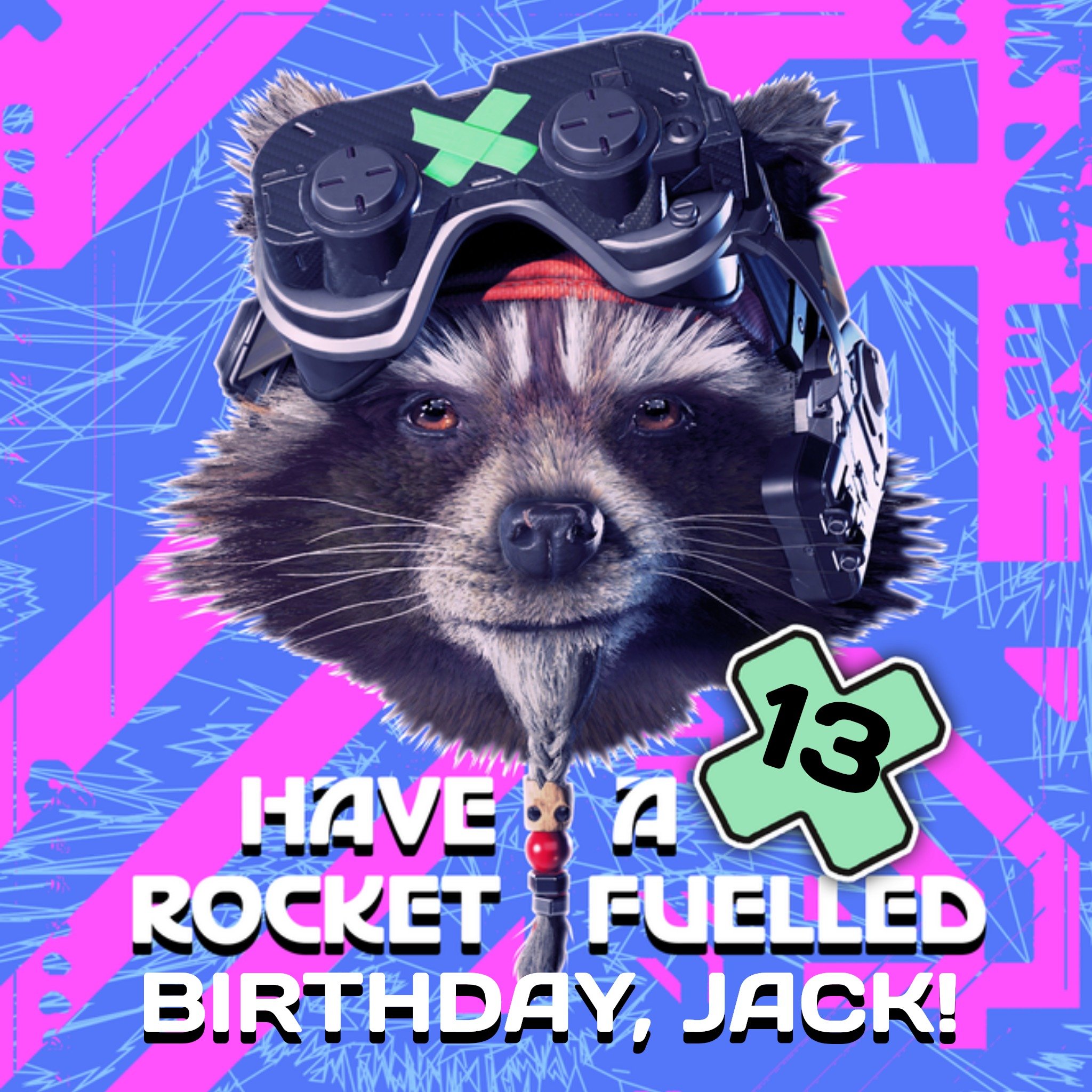 Guardians of the Galaxy Rocket fuelled birthday Met leeftijd en naam Vierkante Kaart Marvel