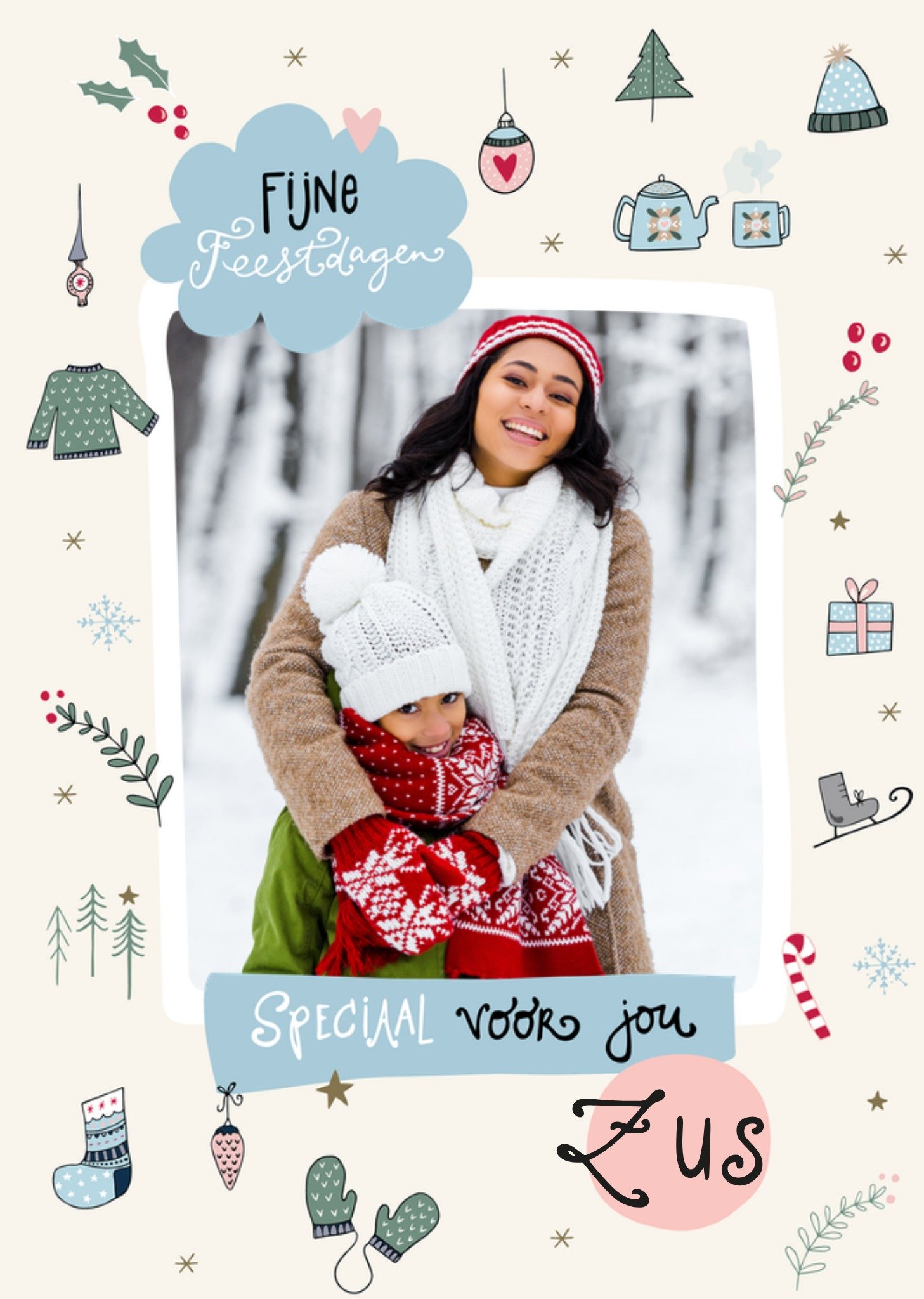 Kerstkaart Fijne Feestdagen Speciaal Voor Jou Fotokaart aanpasbare tekst Funny Side Up