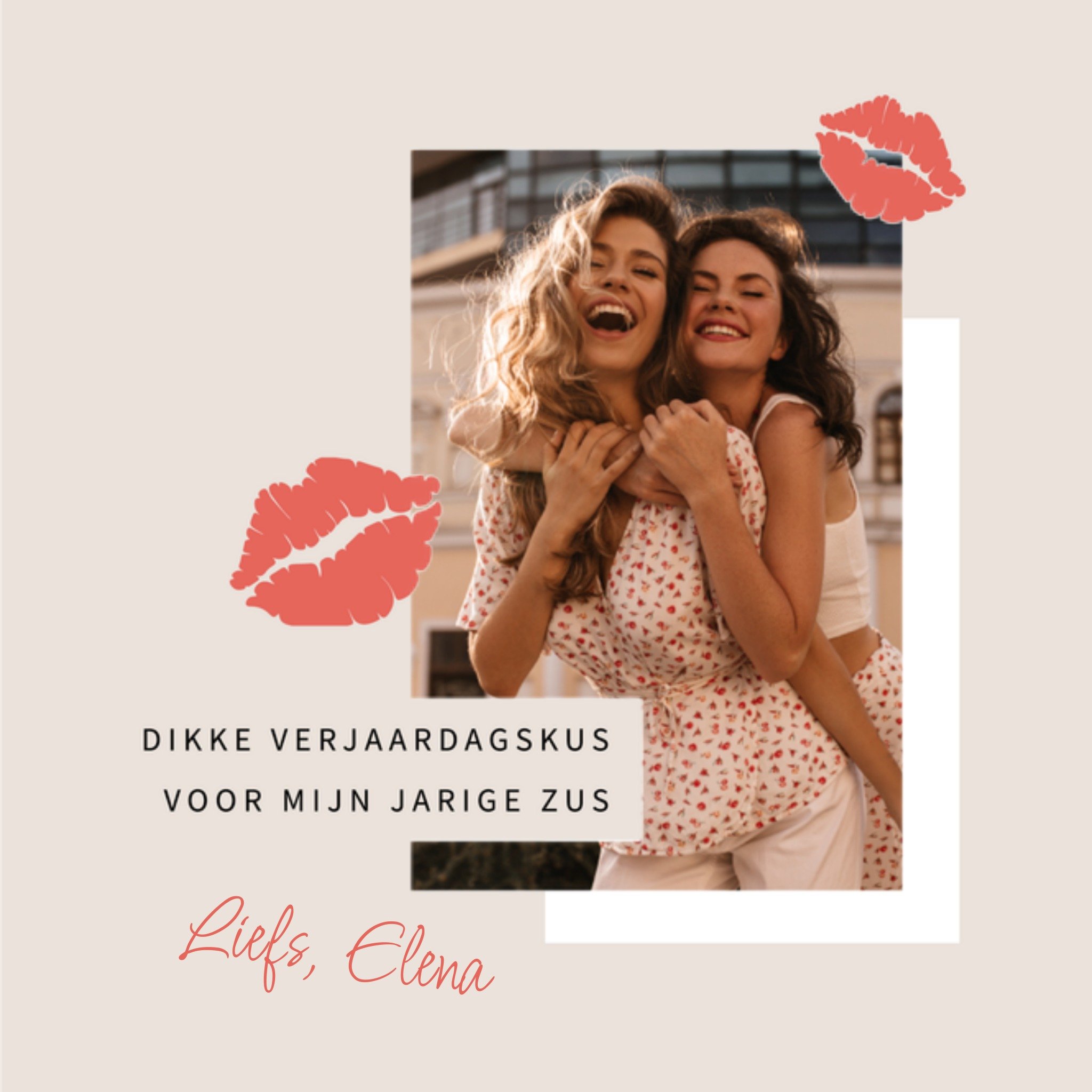 Greetz Verjaardagskaart Dikke verjaardagskus Zus Vierkant